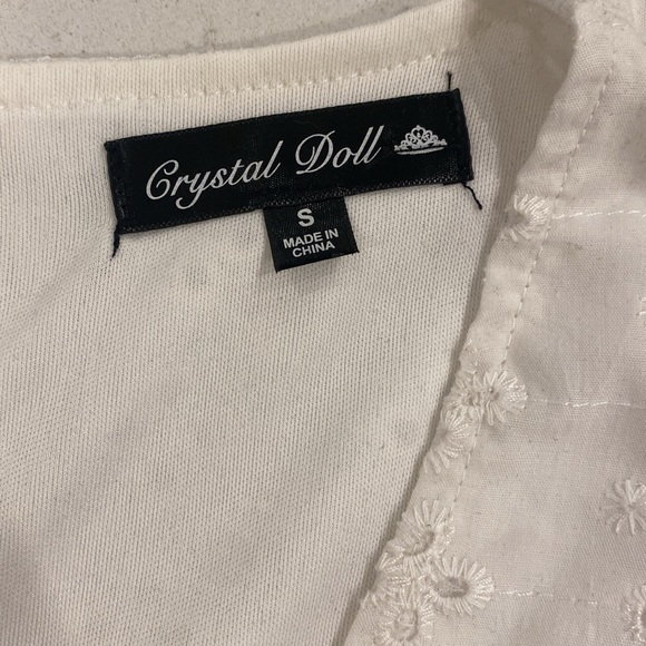 White Eyelet Lined Ruffle Sleeve Dress Crystal Doll Small - Picture 5 of 6